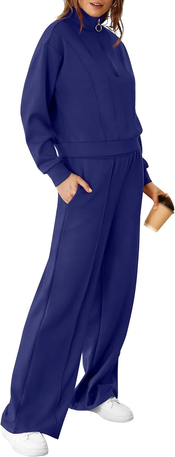 RUBZOOF Womens 2 Piece Outfits Sweatsuit Half Zip Sweatshirt Tracksuit Sweatpants Lounge Sets XS-2XL