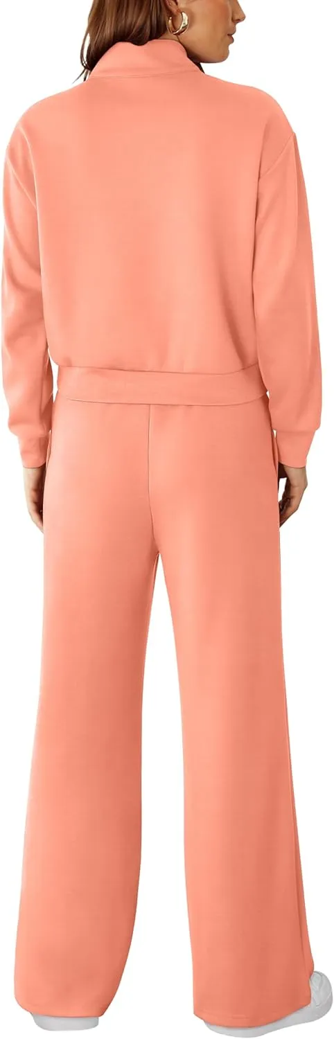 RUBZOOF Womens 2 Piece Outfits Sweatsuit Half Zip Sweatshirt Tracksuit Sweatpants Lounge Sets XS-2XL