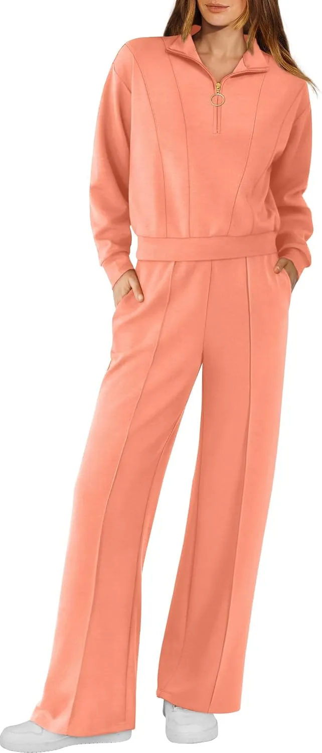 RUBZOOF Womens 2 Piece Outfits Sweatsuit Half Zip Sweatshirt Tracksuit Sweatpants Lounge Sets XS-2XL