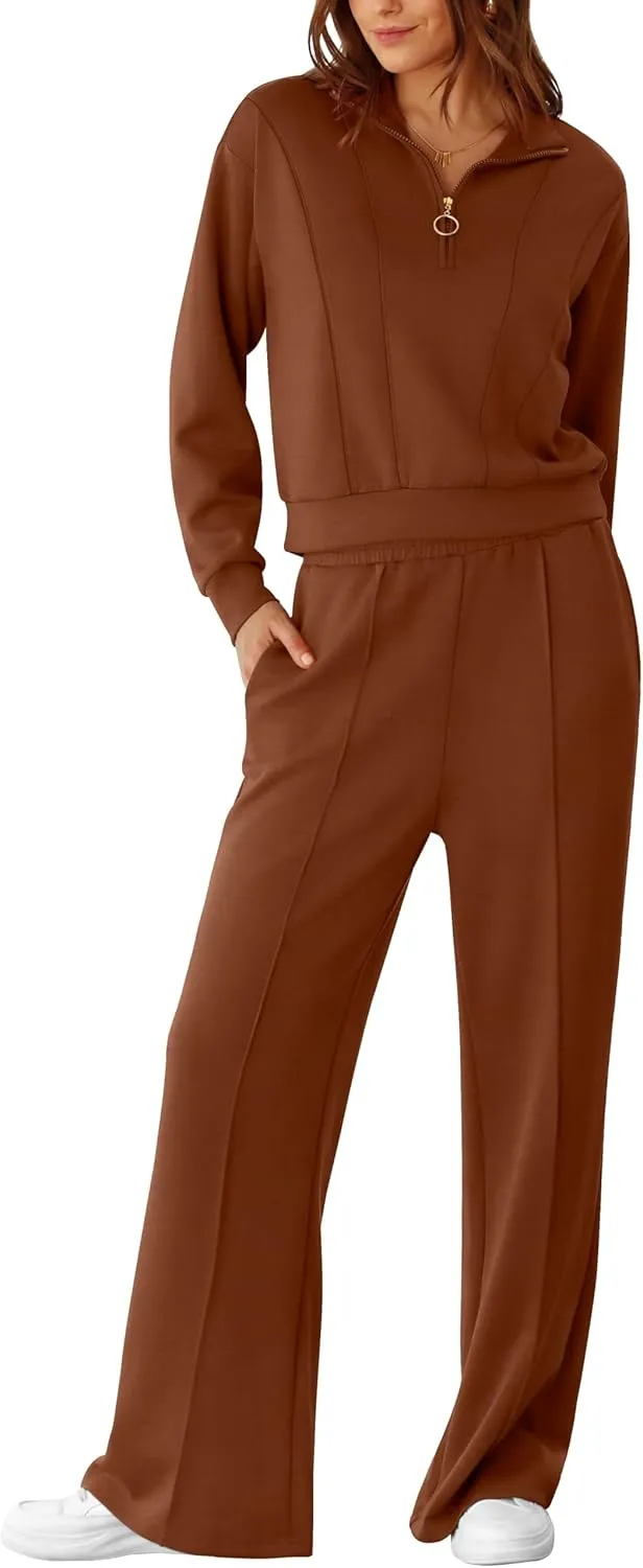 RUBZOOF Womens 2 Piece Outfits Sweatsuit Half Zip Sweatshirt Tracksuit Sweatpants Lounge Sets XS-2XL