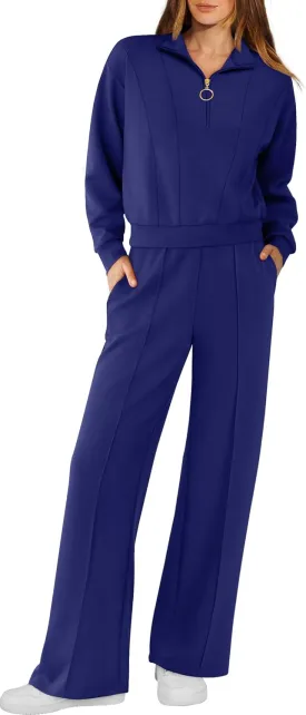 RUBZOOF Womens 2 Piece Outfits Sweatsuit Half Zip Sweatshirt Tracksuit Sweatpants Lounge Sets XS-2XL