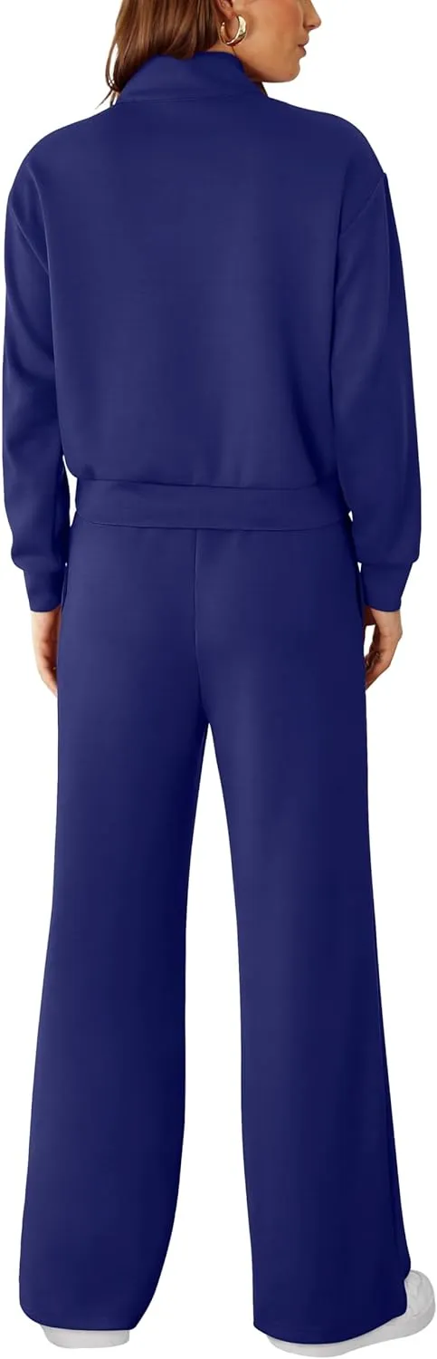 RUBZOOF Womens 2 Piece Outfits Sweatsuit Half Zip Sweatshirt Tracksuit Sweatpants Lounge Sets XS-2XL