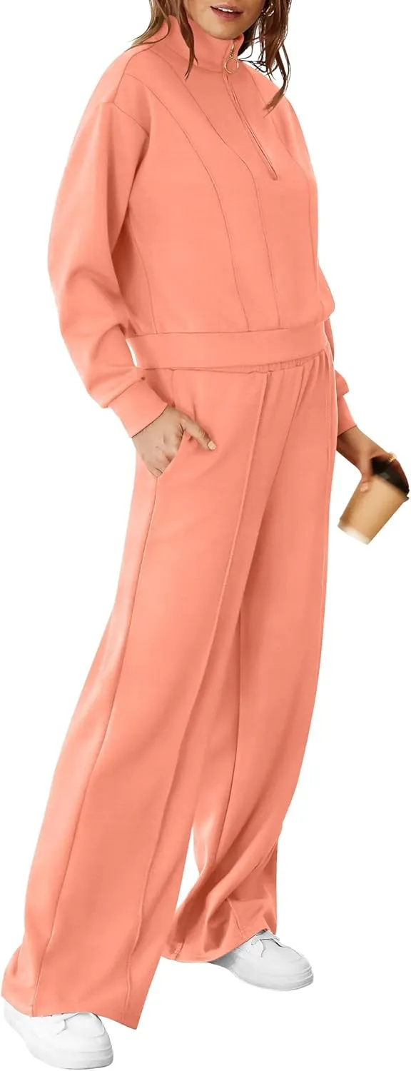 RUBZOOF Womens 2 Piece Outfits Sweatsuit Half Zip Sweatshirt Tracksuit Sweatpants Lounge Sets XS-2XL