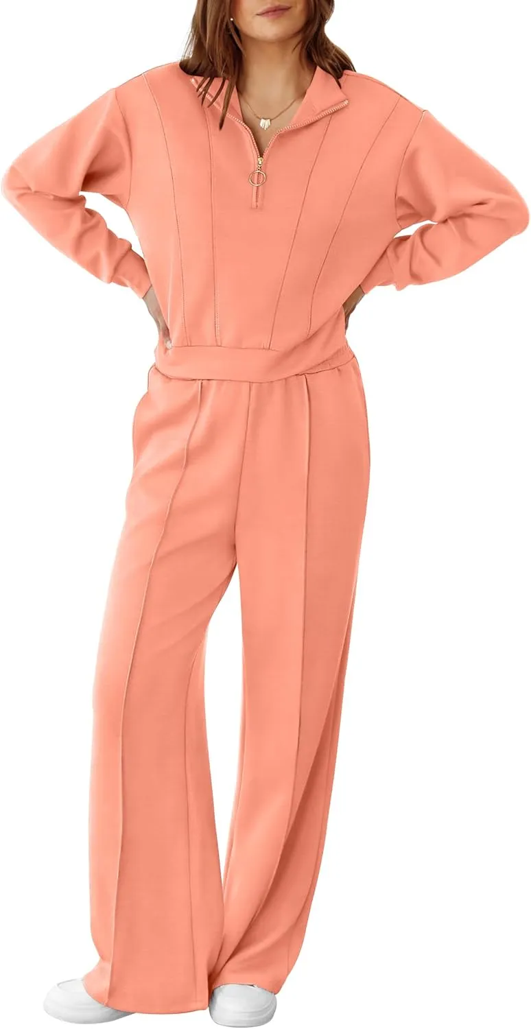 RUBZOOF Womens 2 Piece Outfits Sweatsuit Half Zip Sweatshirt Tracksuit Sweatpants Lounge Sets XS-2XL