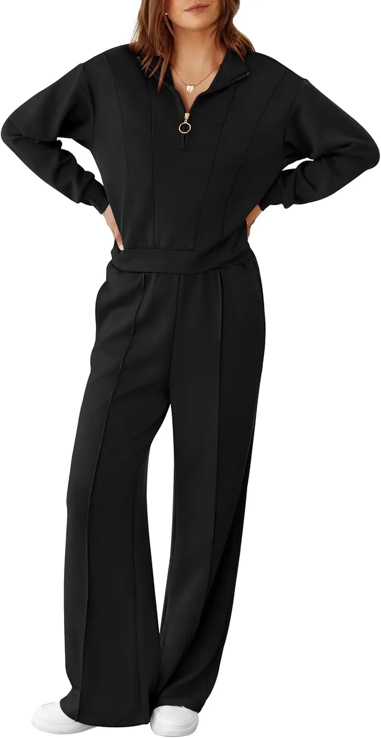 RUBZOOF Womens 2 Piece Outfits Sweatsuit Half Zip Sweatshirt Tracksuit Sweatpants Lounge Sets XS-2XL