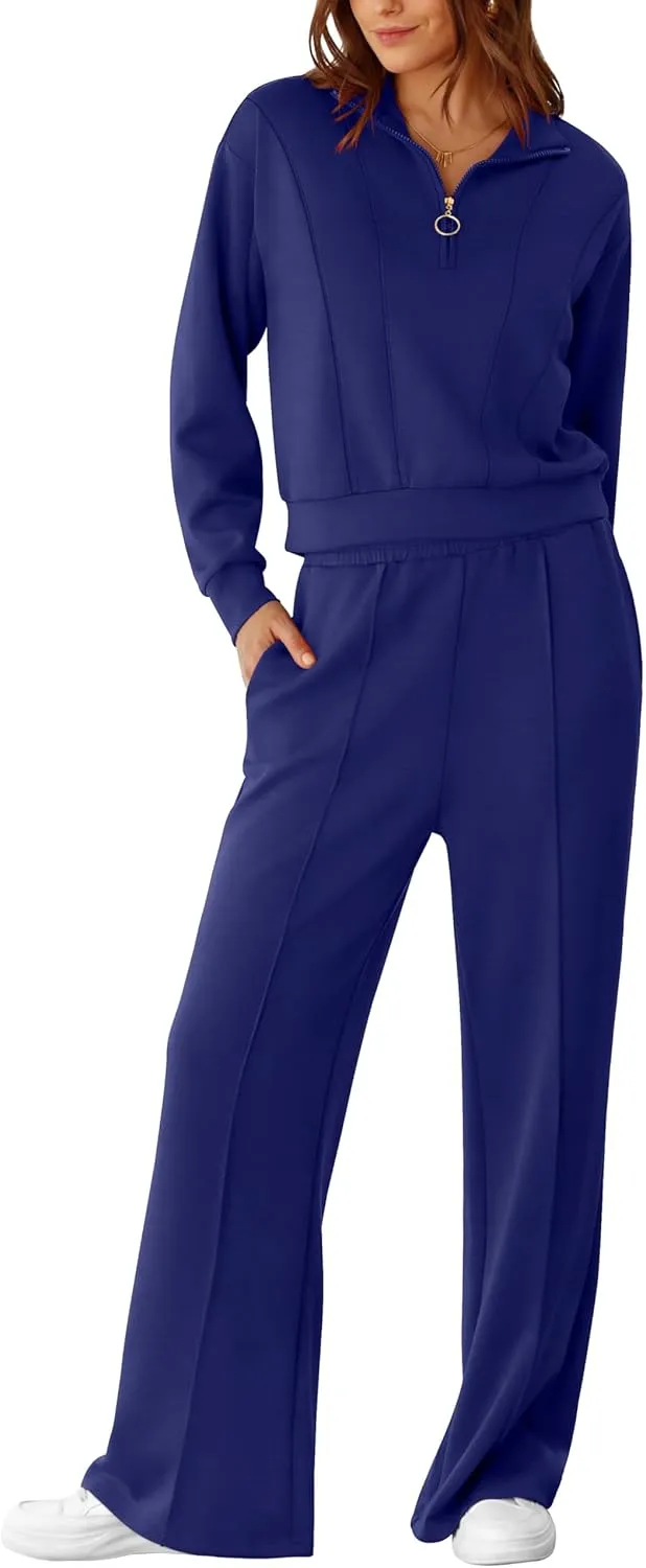 RUBZOOF Womens 2 Piece Outfits Sweatsuit Half Zip Sweatshirt Tracksuit Sweatpants Lounge Sets XS-2XL