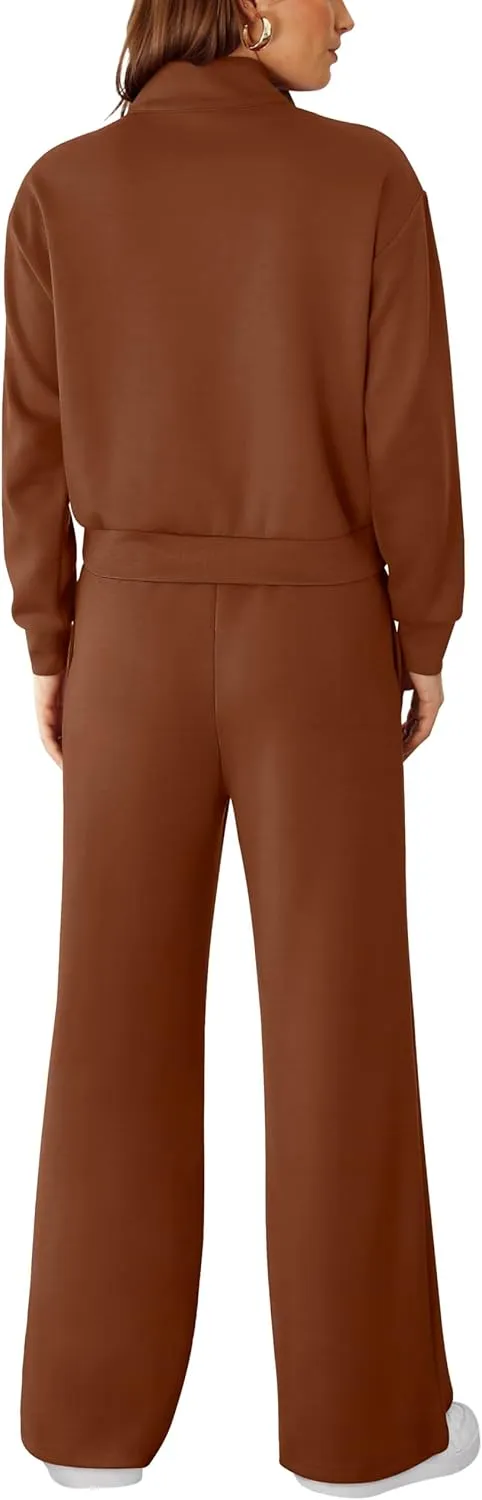 RUBZOOF Womens 2 Piece Outfits Sweatsuit Half Zip Sweatshirt Tracksuit Sweatpants Lounge Sets XS-2XL