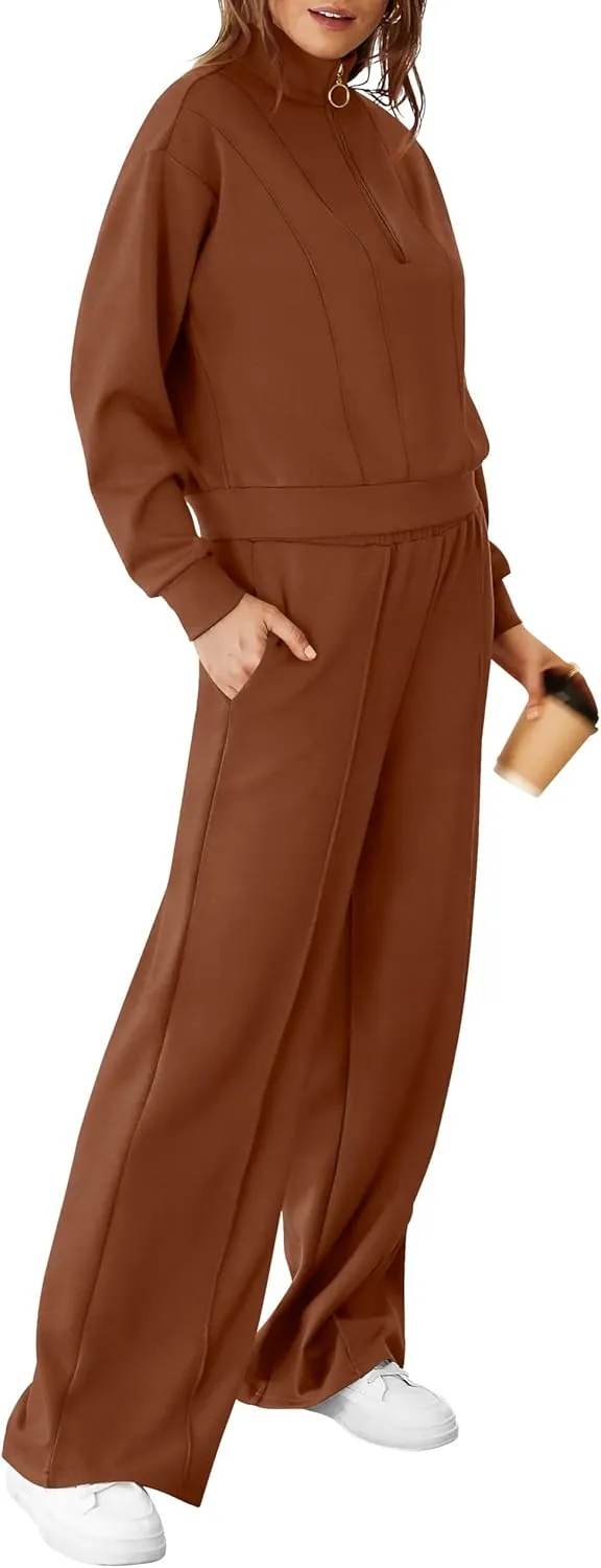 RUBZOOF Womens 2 Piece Outfits Sweatsuit Half Zip Sweatshirt Tracksuit Sweatpants Lounge Sets XS-2XL