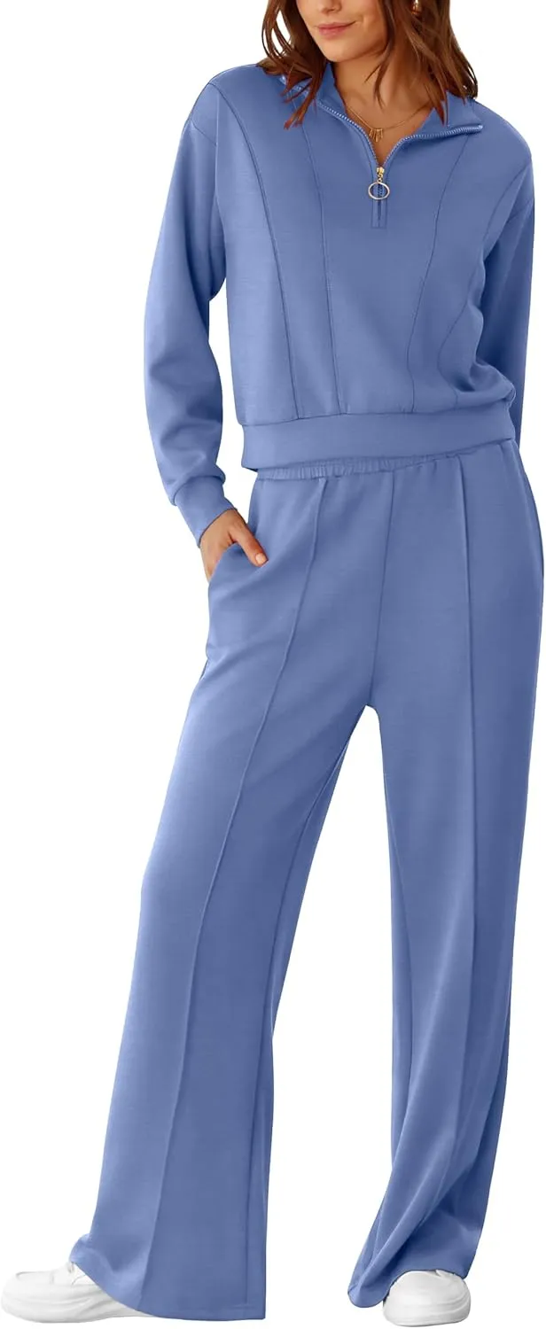 RUBZOOF Womens 2 Piece Outfits Sweatsuit Half Zip Sweatshirt Tracksuit Sweatpants Lounge Sets XS-2XL