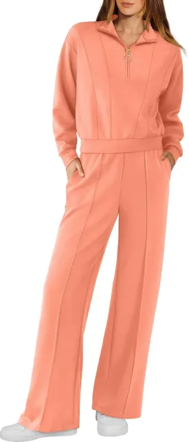 RUBZOOF Womens 2 Piece Outfits Sweatsuit Half Zip Sweatshirt Tracksuit Sweatpants Lounge Sets XS-2XL