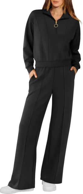 RUBZOOF Womens 2 Piece Outfits Sweatsuit Half Zip Sweatshirt Tracksuit Sweatpants Lounge Sets XS-2XL