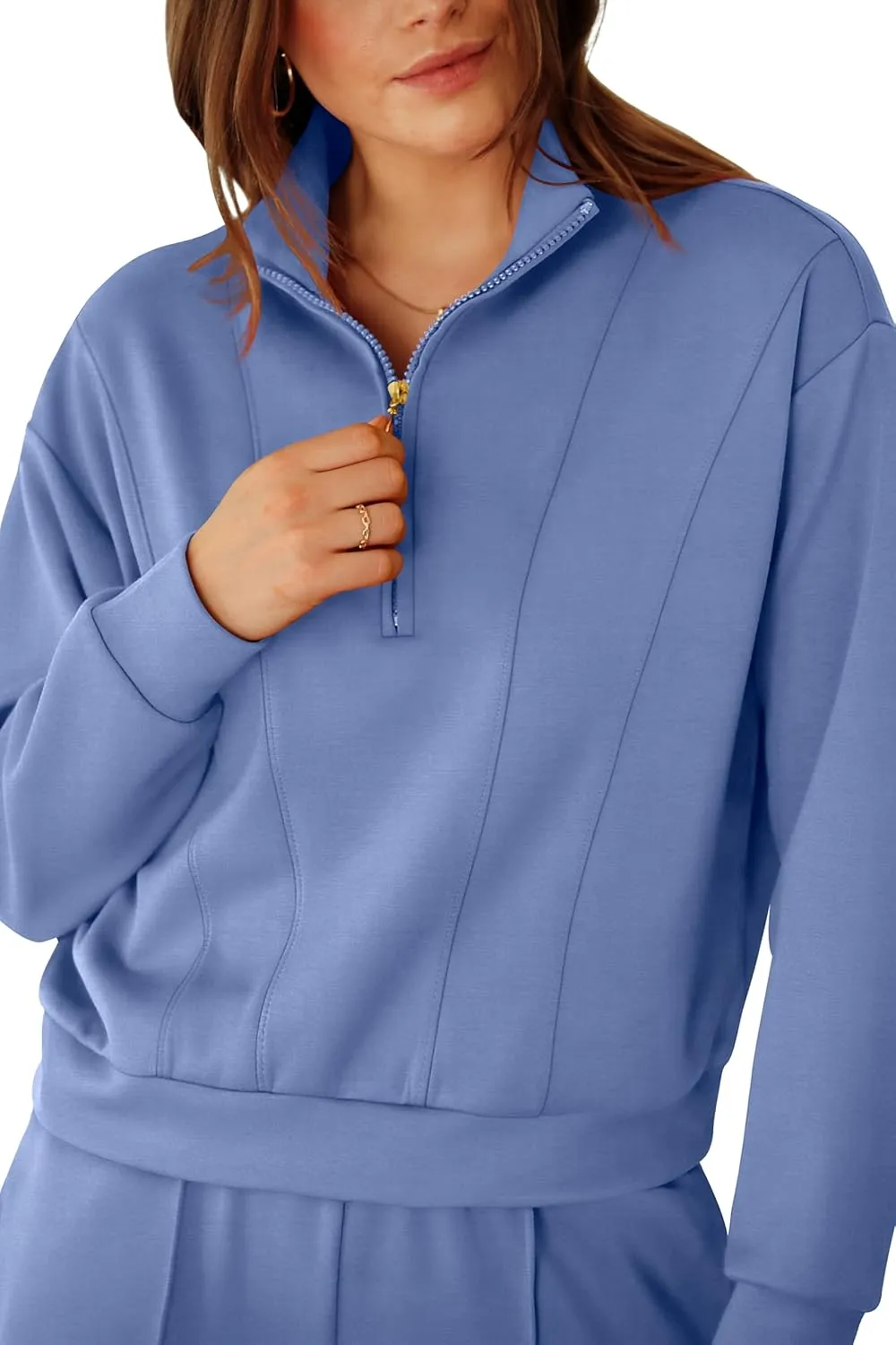 RUBZOOF Womens 2 Piece Outfits Sweatsuit Half Zip Sweatshirt Tracksuit Sweatpants Lounge Sets XS-2XL