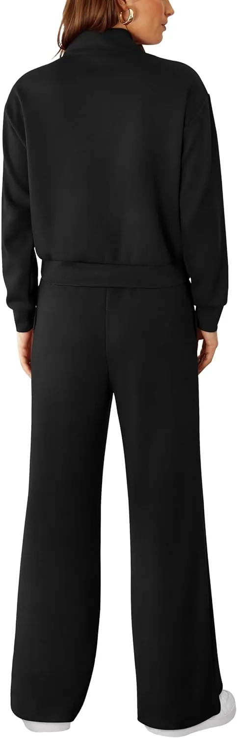 RUBZOOF Womens 2 Piece Outfits Sweatsuit Half Zip Sweatshirt Tracksuit Sweatpants Lounge Sets XS-2XL