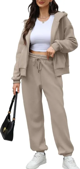 Saloogoe Sweatsuits Women 2 Piece Outfits 2024 Fall Fleece Sweatshirt Sets Zip Up Hoodie Sets Travel Lounge Sets