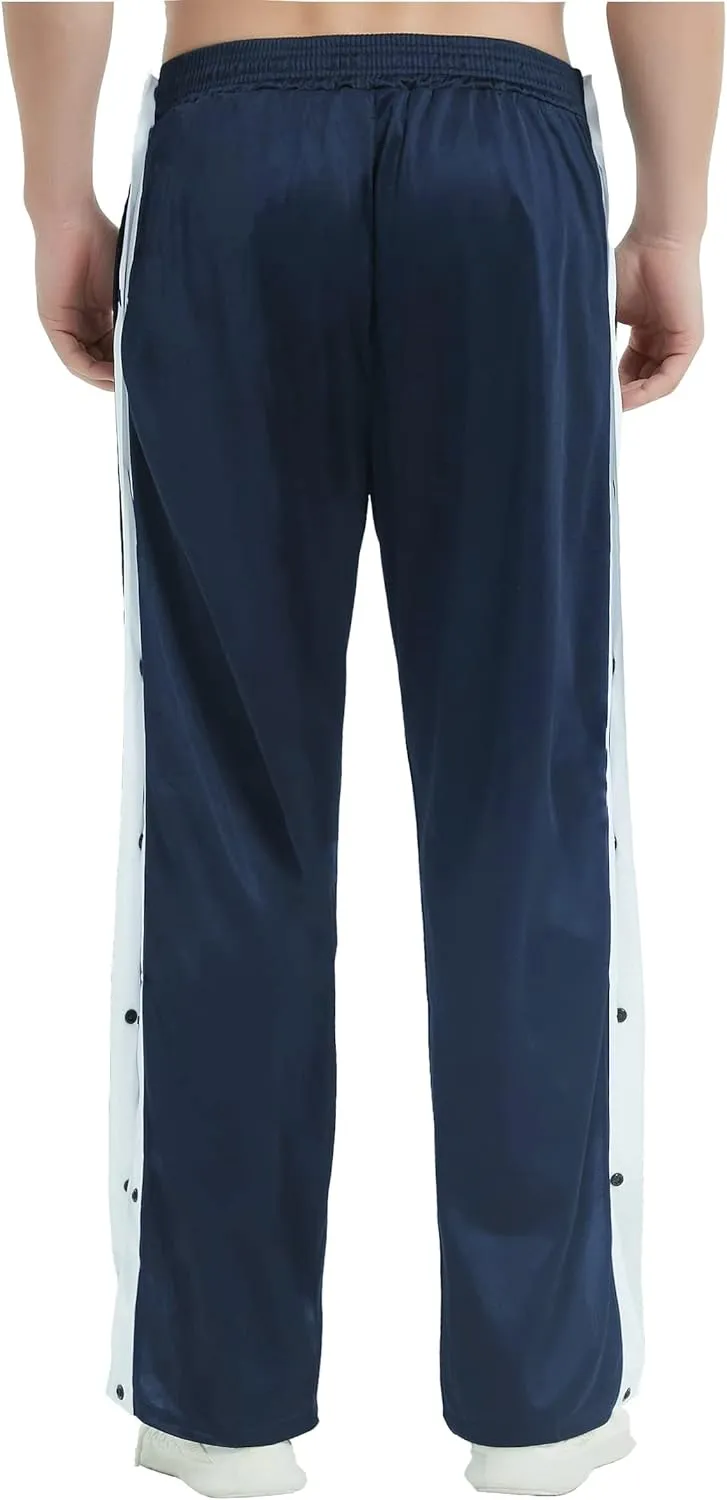 THWEI Mens Tear Away Basketball Pants Casual High Split Snap Button Post Surgery Sweatpants