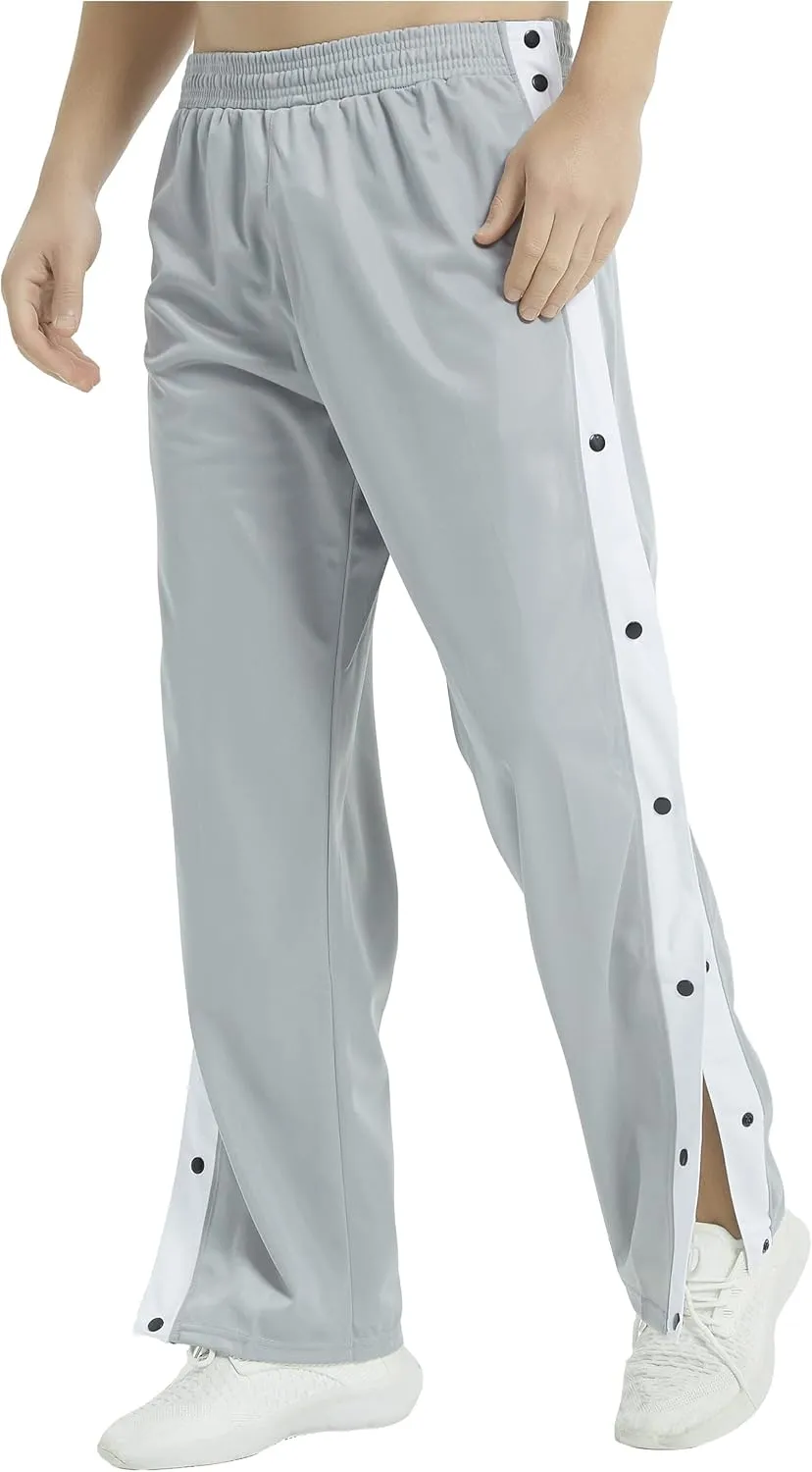 THWEI Mens Tear Away Basketball Pants Casual High Split Snap Button Post Surgery Sweatpants