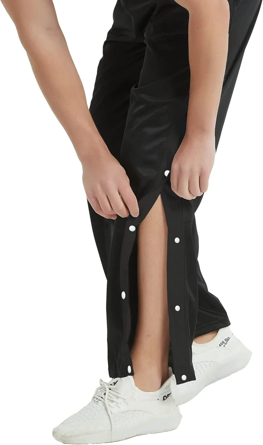 THWEI Mens Tear Away Basketball Pants Casual High Split Snap Button Post Surgery Sweatpants