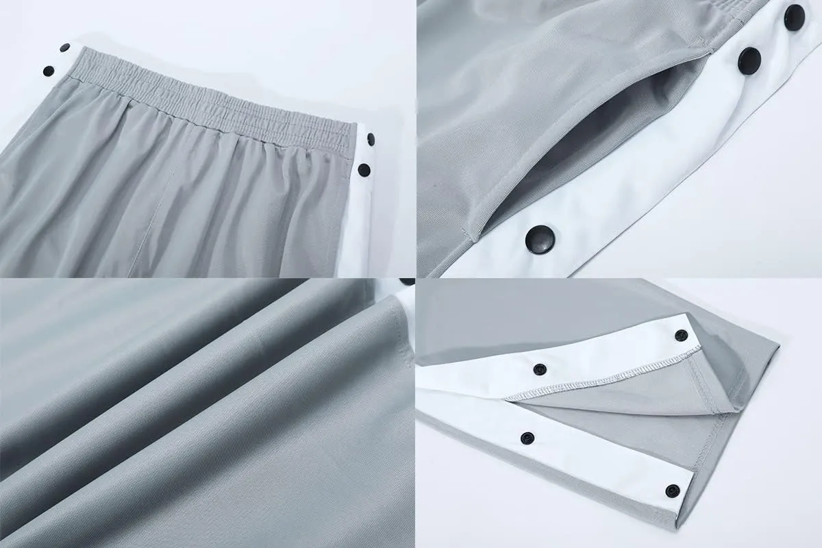 THWEI Mens Tear Away Basketball Pants Casual High Split Snap Button Post Surgery Sweatpants