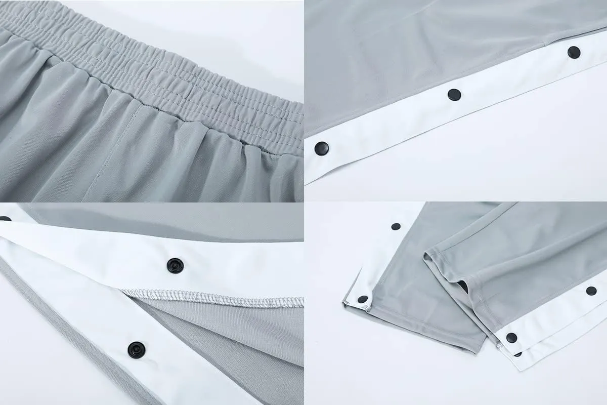 THWEI Mens Tear Away Basketball Pants Casual High Split Snap Button Post Surgery Sweatpants