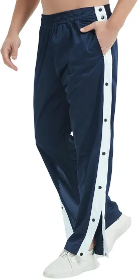 THWEI Mens Tear Away Basketball Pants Casual High Split Snap Button Post Surgery Sweatpants