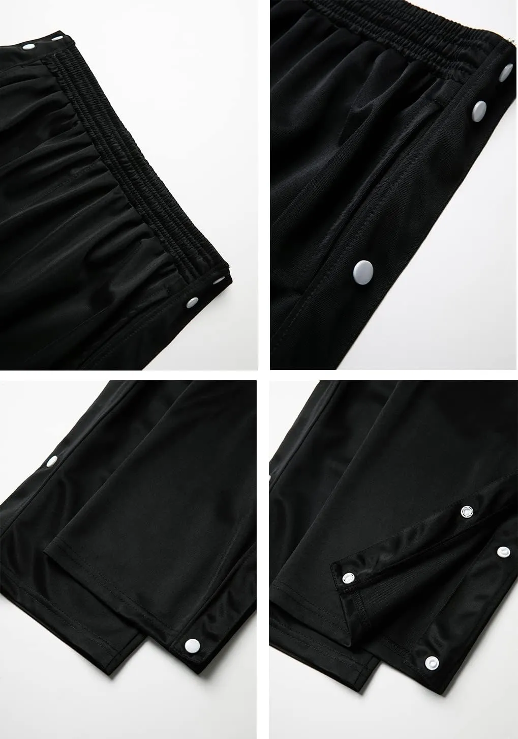 THWEI Mens Tear Away Basketball Pants Casual High Split Snap Button Post Surgery Sweatpants