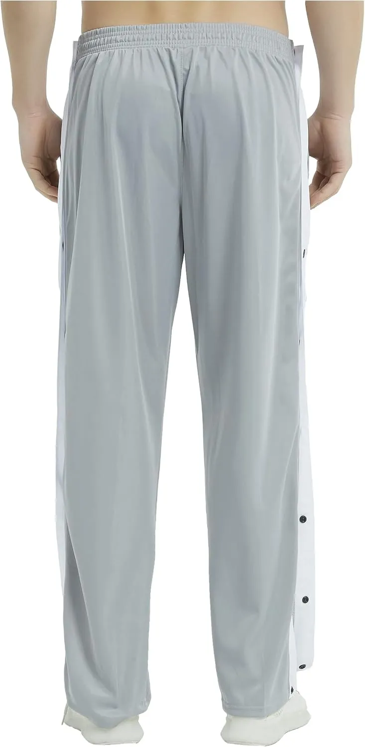THWEI Mens Tear Away Basketball Pants Casual High Split Snap Button Post Surgery Sweatpants