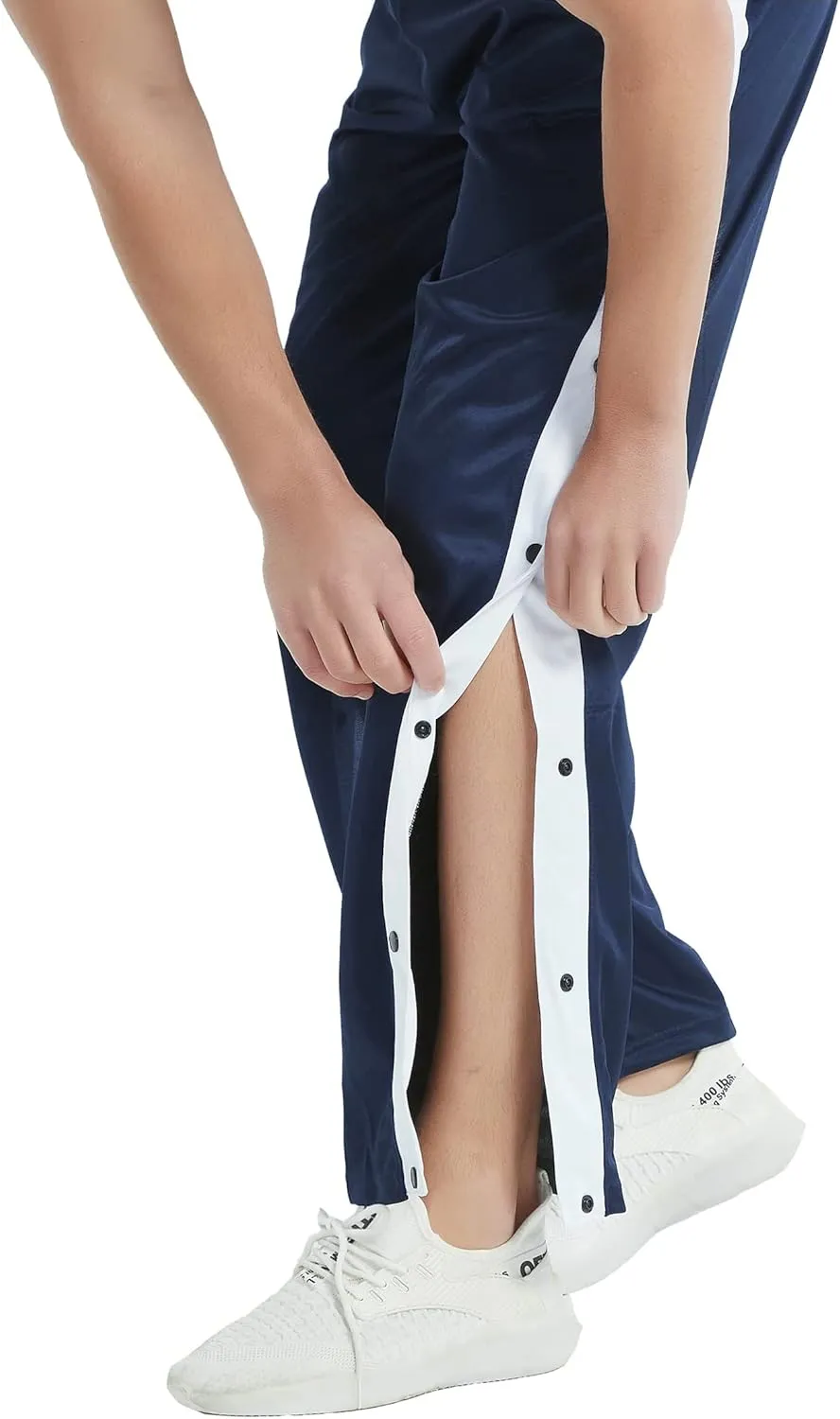 THWEI Mens Tear Away Basketball Pants Casual High Split Snap Button Post Surgery Sweatpants