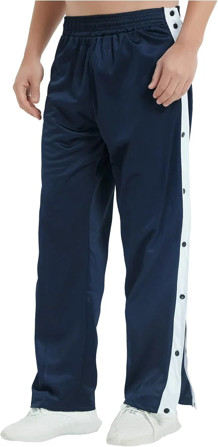 THWEI Mens Tear Away Basketball Pants Casual High Split Snap Button Post Surgery Sweatpants