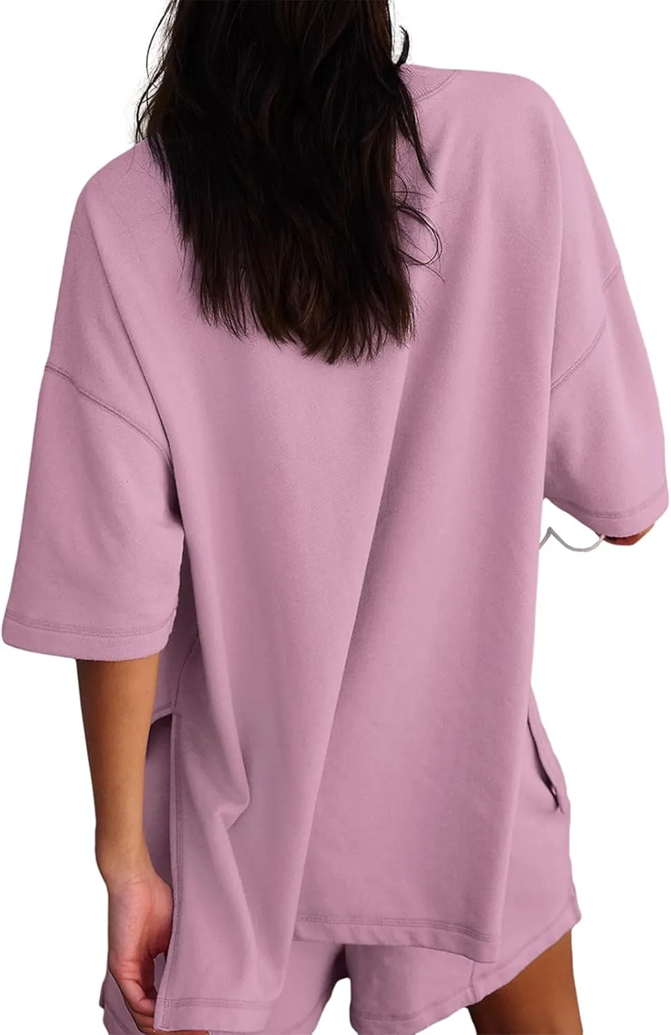 Womens Shorts Sets 2 Piece Outfits Summer 2025 Half Sleeve Crew Neck Cotton Lounge Sets Matching Clothing