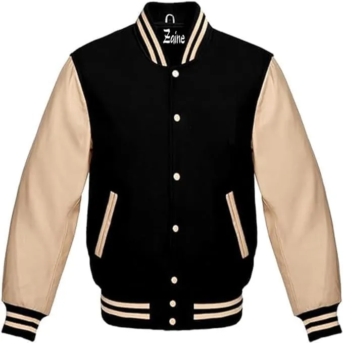 Zaine Enterprises Varsity Lettermen Baseball Bomber Multiy Wool & Genuine Leather Basketball Jackets For Men's