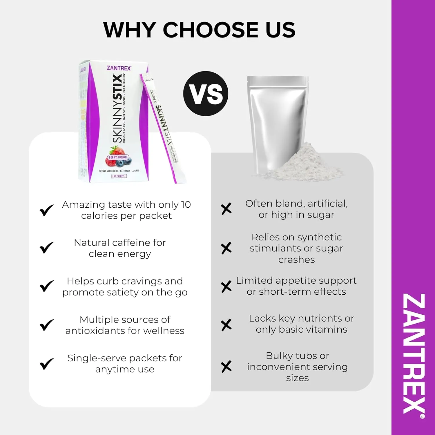 Zantrex SkinnyStix Energy Powder  Lose Weight, GLP-1, Appetite Suppressant, Boost Mood  10 Calories  Yerba Mate, Coffee Bean  30 Stix, Berry