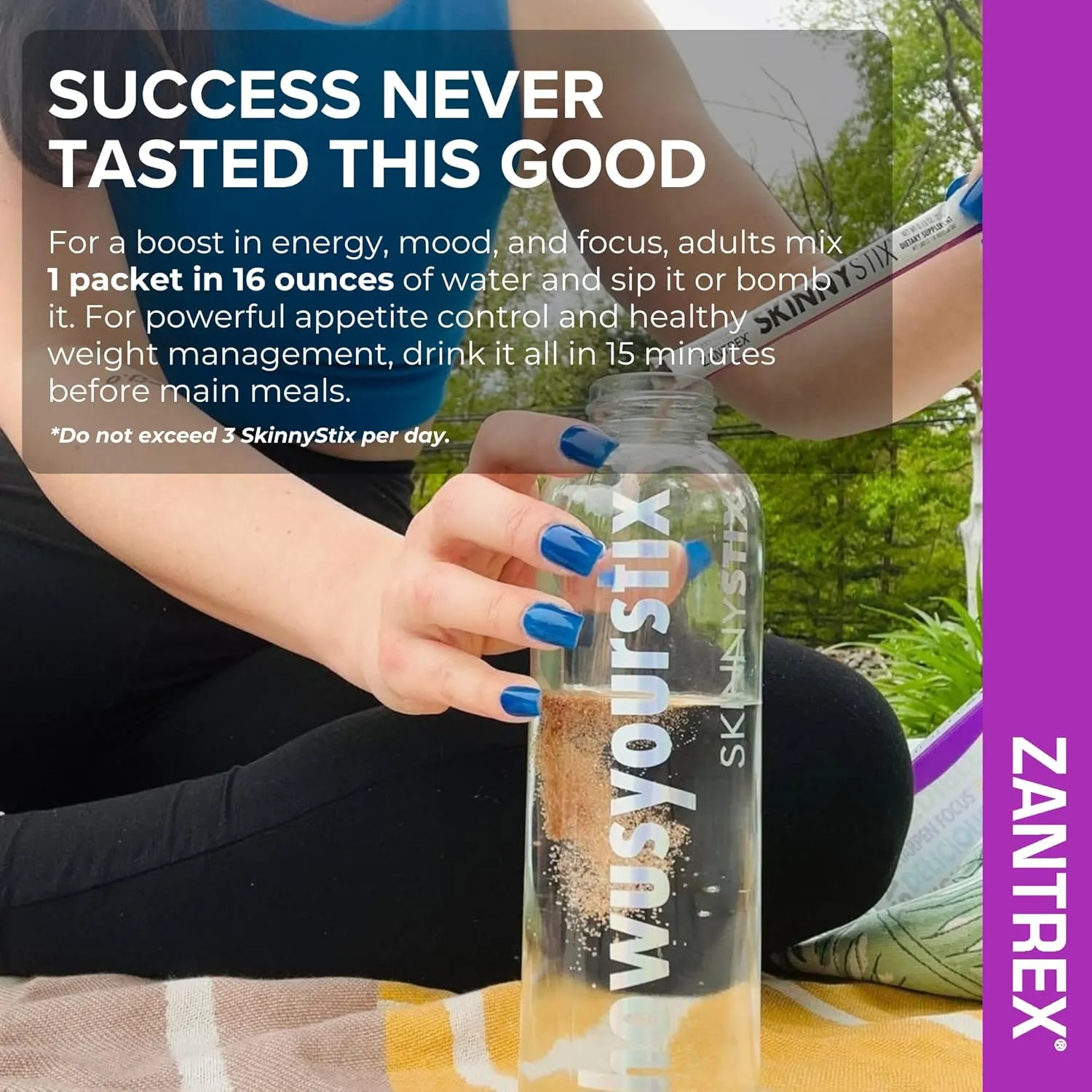 Zantrex SkinnyStix Energy Powder  Lose Weight, GLP-1, Appetite Suppressant, Boost Mood  10 Calories  Yerba Mate, Coffee Bean  30 Stix, Berry